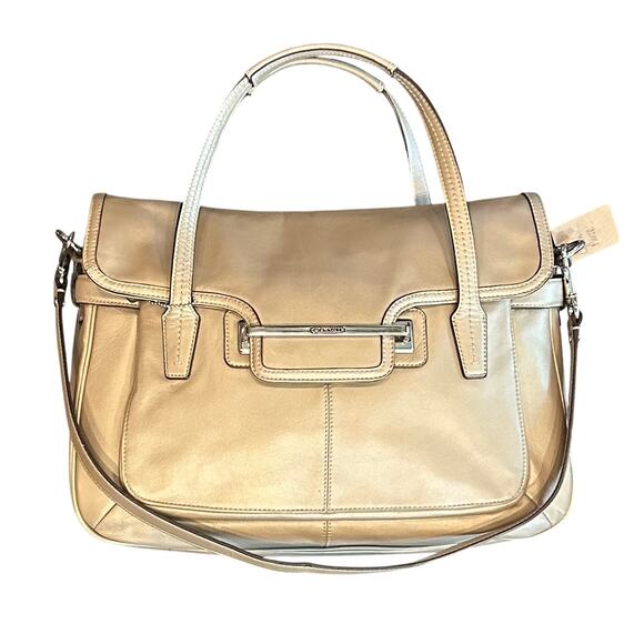 COACH Purse Leather Taylor Marin Flap Satchel Handbag Shoulder Bag Champ. Gold - Picture 1 of 16